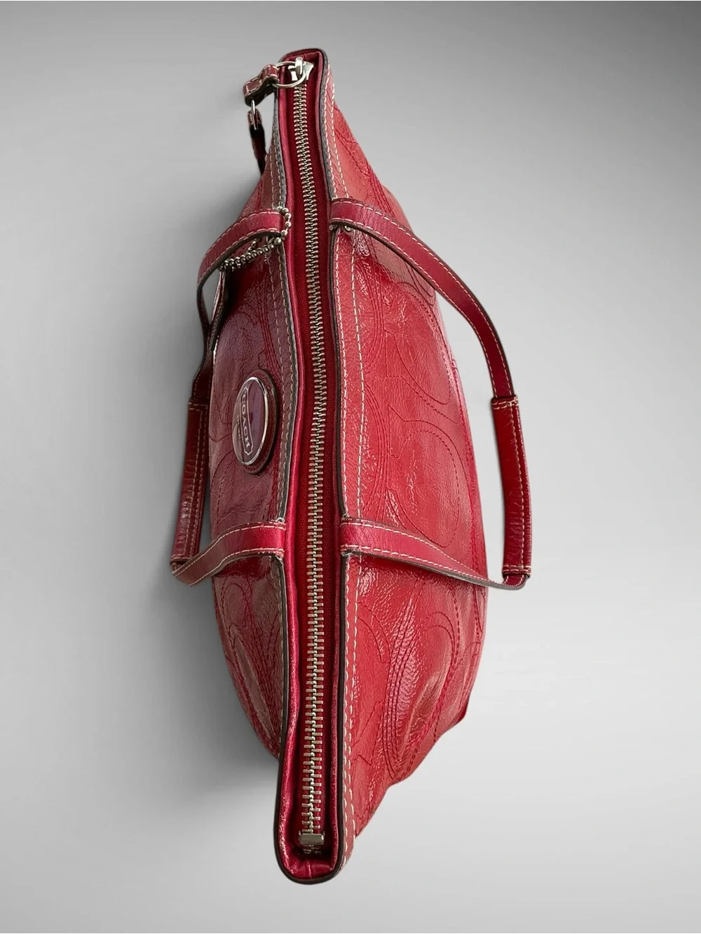 Coach Peyton Patent Leather F15142 Red Signature C Stitched Shoulder Tote Bag